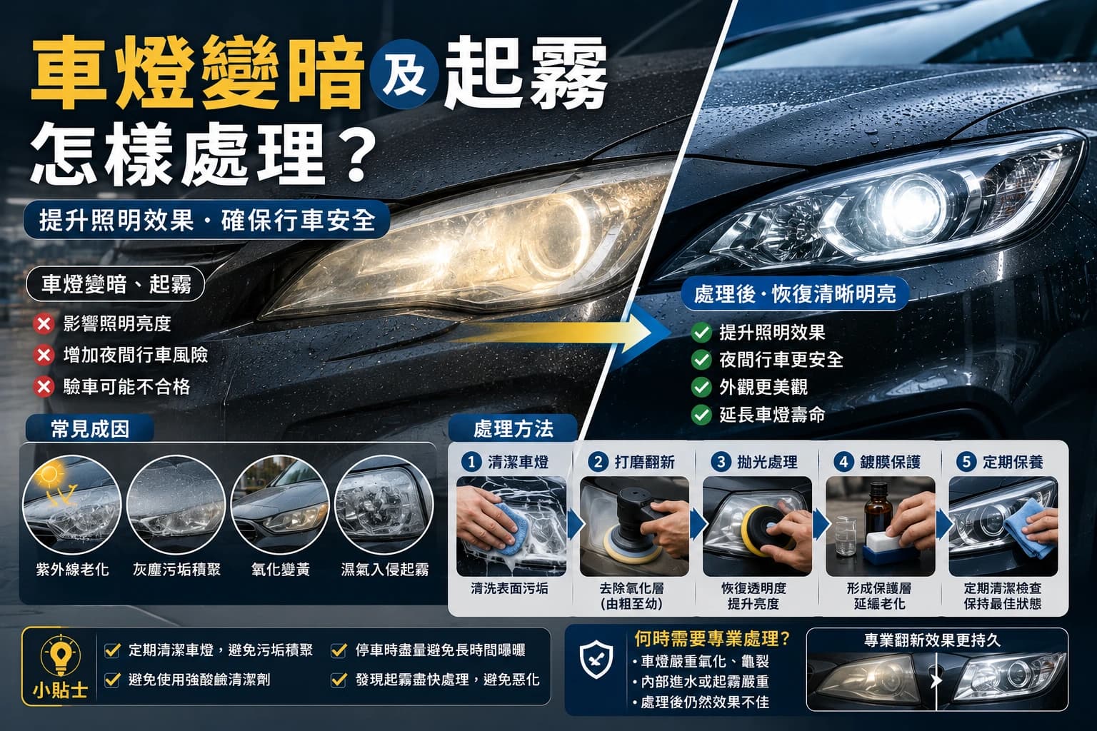車燈變暗及起霧怎樣處理？