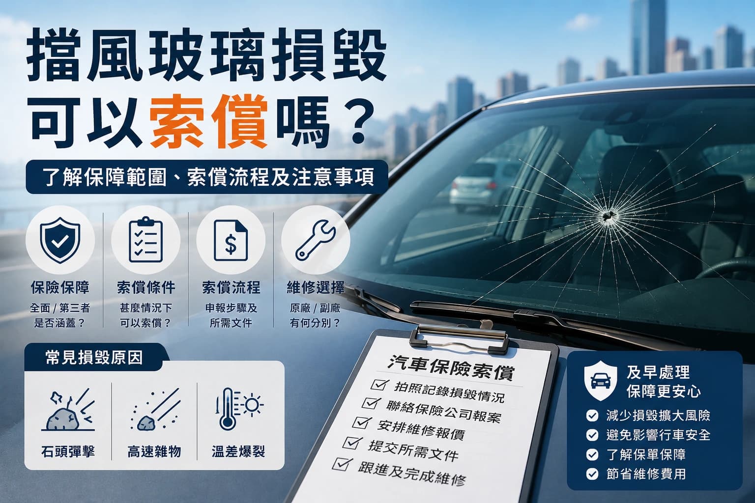 擋風玻璃損毀可以索償嗎？